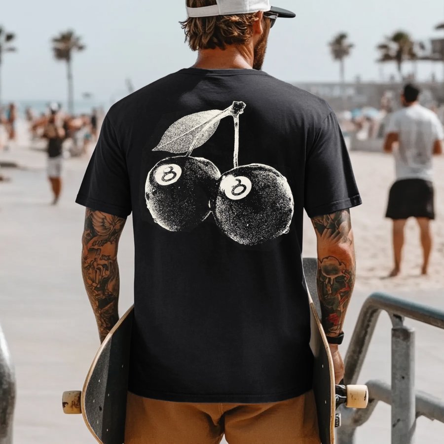 

Men's Vintage Street Style Black8 Ball Print Outdoor Tee