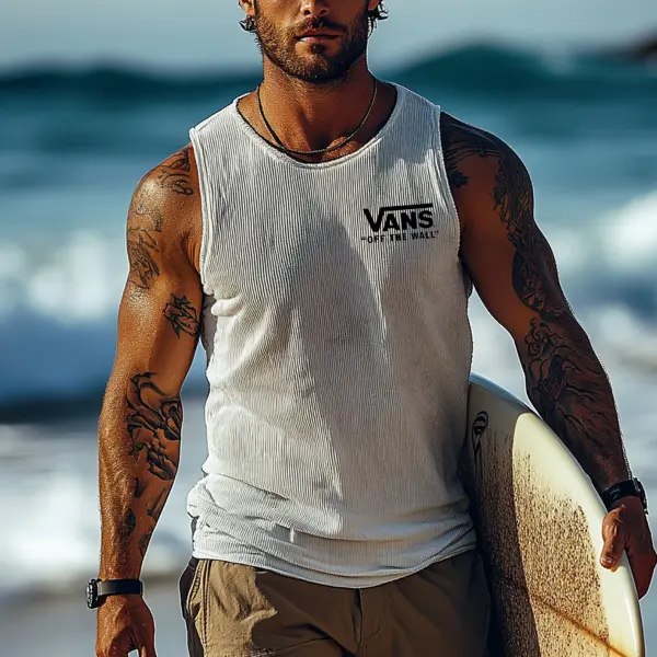 Men's Vintage Corduroy Crew Neck Sleeveless Tank Top - Ootdyouth.com 