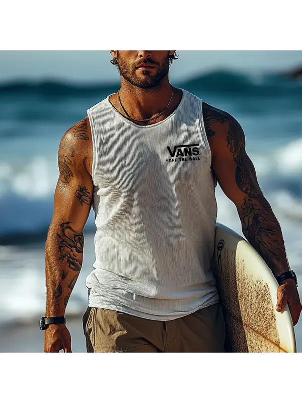 Men's Vintage Corduroy Crew Neck Sleeveless Tank Top - Frontiercool.com 
