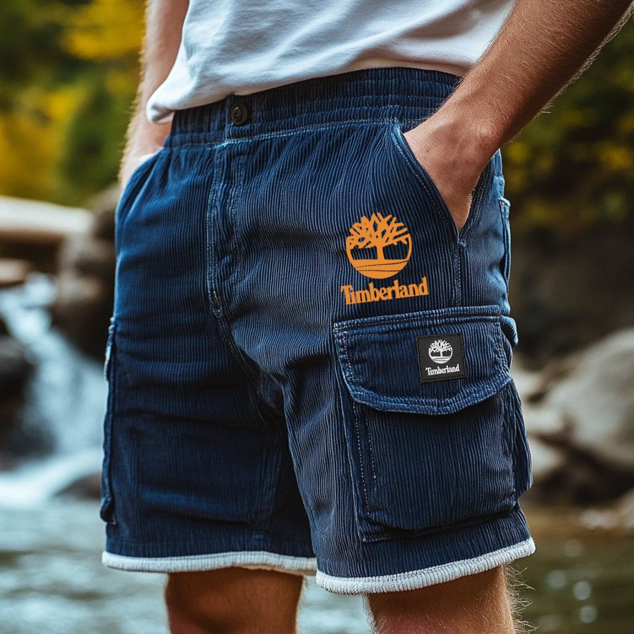 

Timberland Men's Corduroy Surf Shorts Vintage Beach Vacation Multi-Pocket Daily Hawaii Casual Walkshort