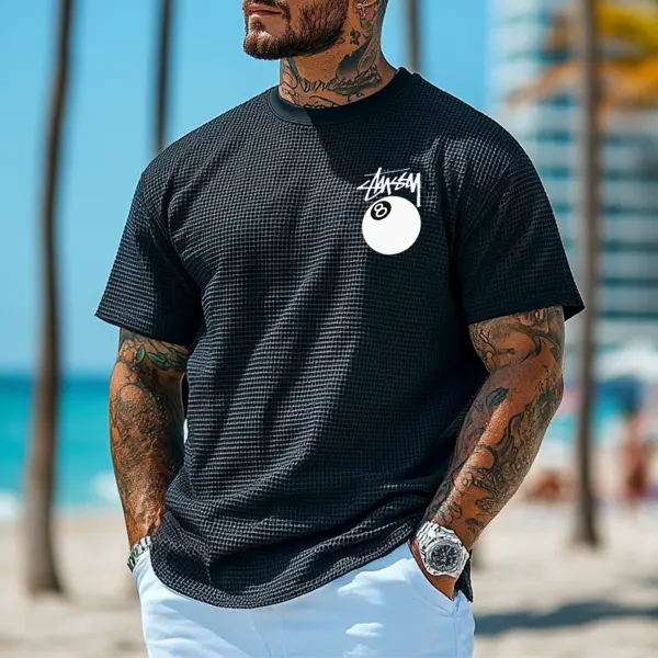 Men's Vintage Print Waffle Fabric Knit Lightweight T-Shirt - Perfect For Summer Outdoors - Rabclub.com 