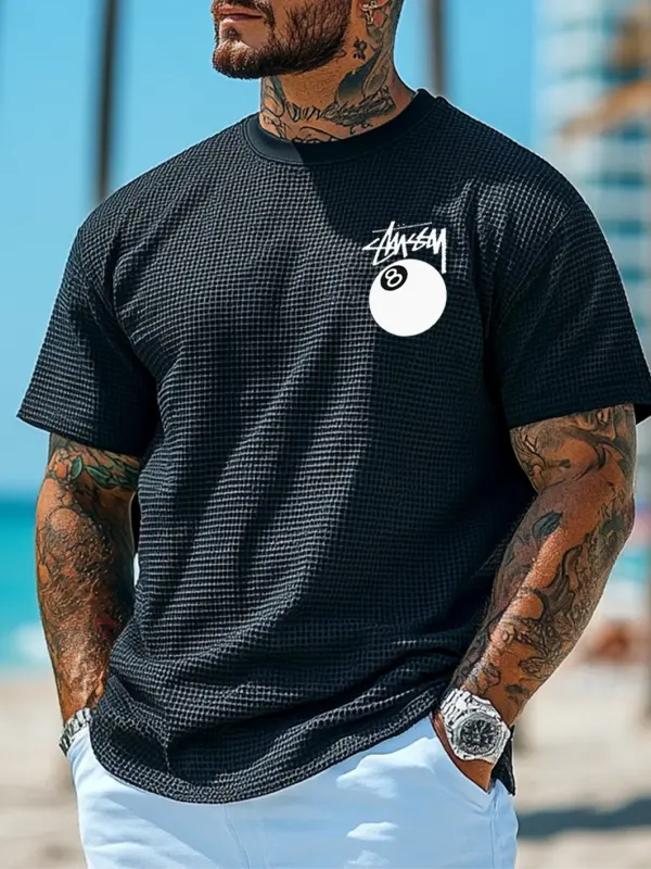 Men's Vintage Print Waffle Fabric Knit Lightweight T-Shirt - Perfect For Summer Outdoors - Menbarn.com 