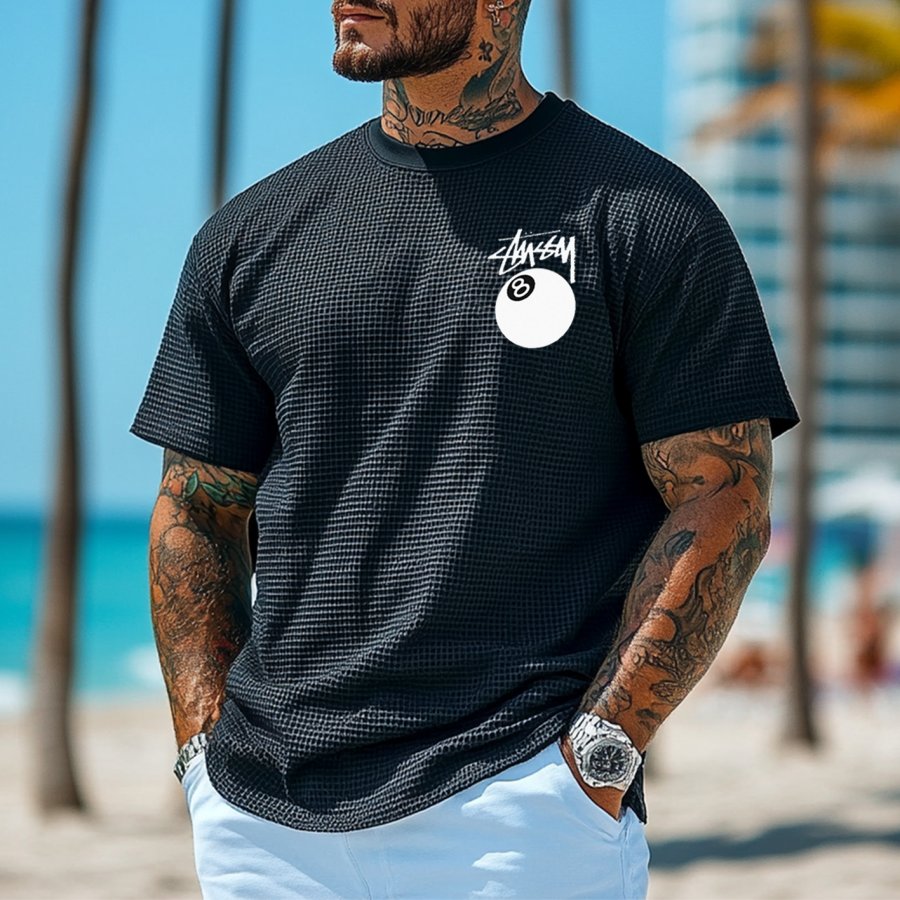 

Men's Vintage Print Waffle Fabric Knit Lightweight T-Shirt - Perfect For Summer Outdoors