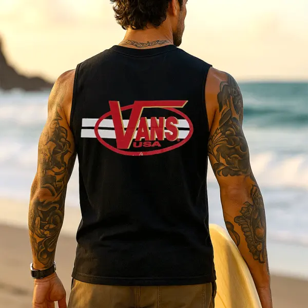 Classic Sleeveless Graphic Tee For Beach And Casual Wear - Ootdyouth.com 