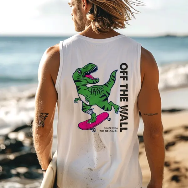 Dinosaur Skateboard Graphic Tank Top For Summer Beach Adventures - Ootdyouth.com 