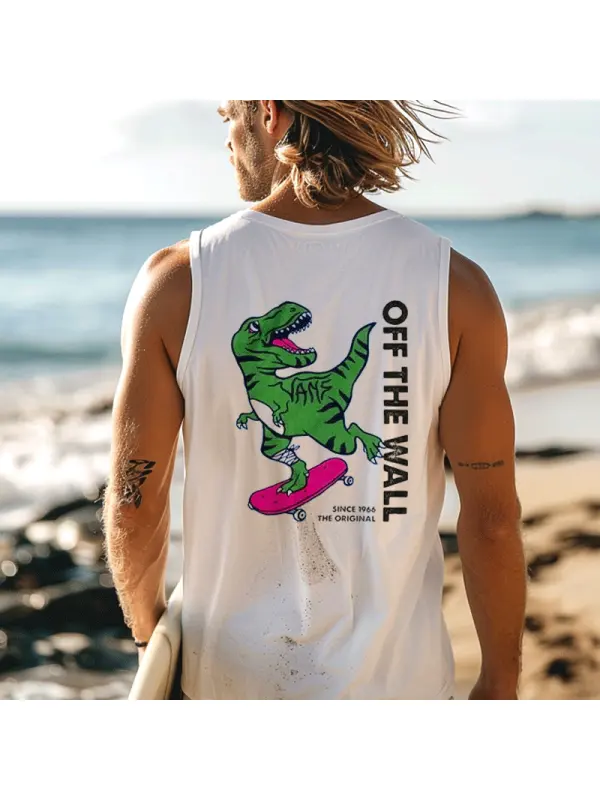 Dinosaur Skateboard Graphic Tank Top For Summer Beach Adventures - Frontiercool.com 