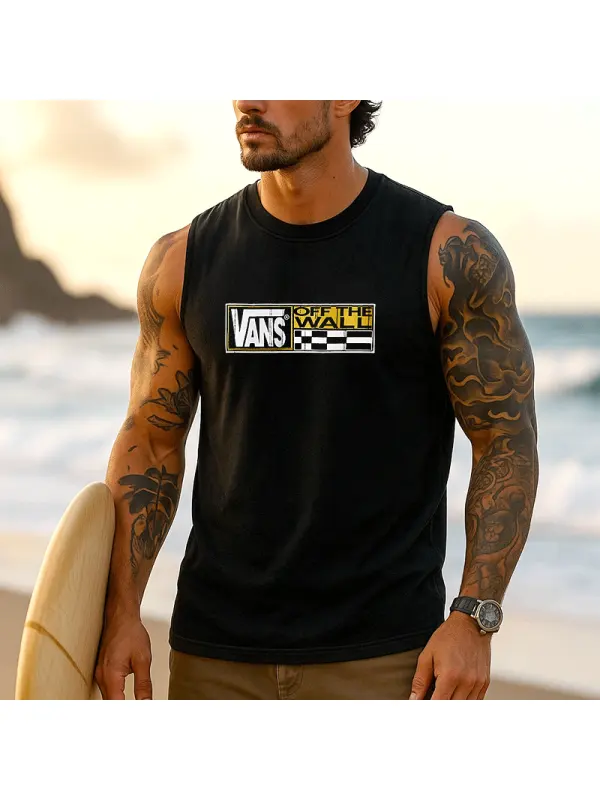 Men's Sleeveless Graphic Tee For Beach And Casual Wear - Frontiercool.com 