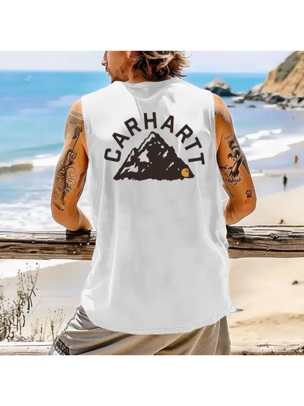 Men's Vintage Mountain Surfing Print Sleeveless Tank Top - Wearmw.chimpone.com 