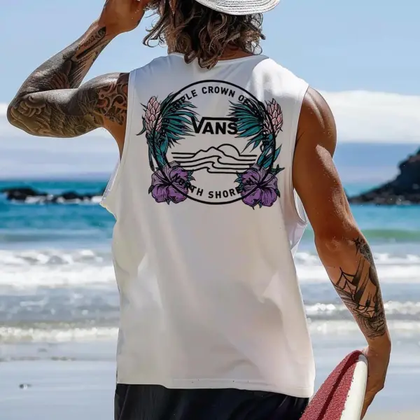 Men's Vintage Triple Crown Of Surfing Print Sleeveless Tank Top - Ootdyouth.com 