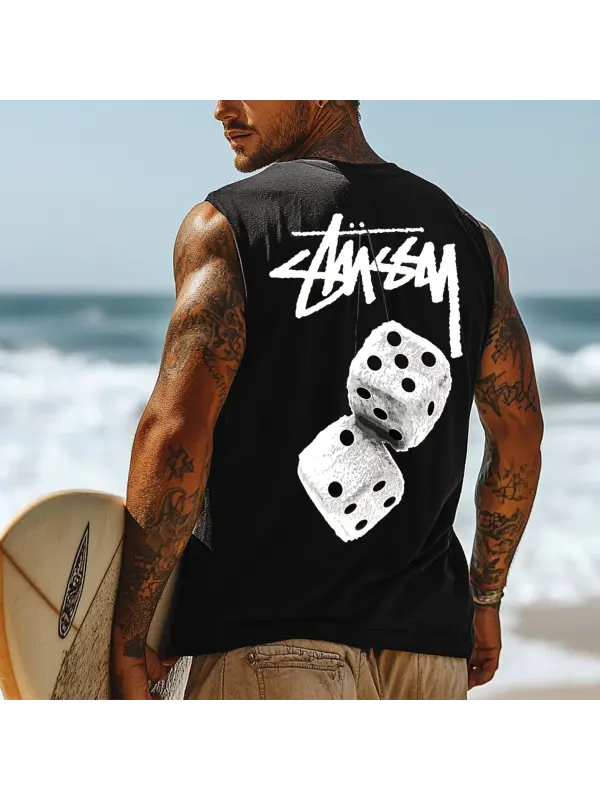 Men's Vintage Surfing Oversized Print Tank Top - Wearmw.chimpone.com 