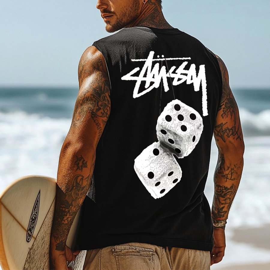 

Men's Vintage Surfing Oversized Print Tank Top