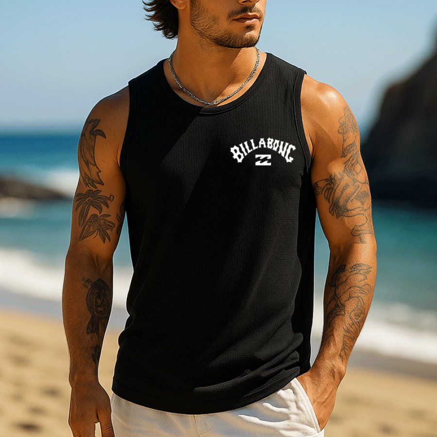 

Men's Black Waffle Sleeveless Muscle Tank Top For Beach And Casual Wear