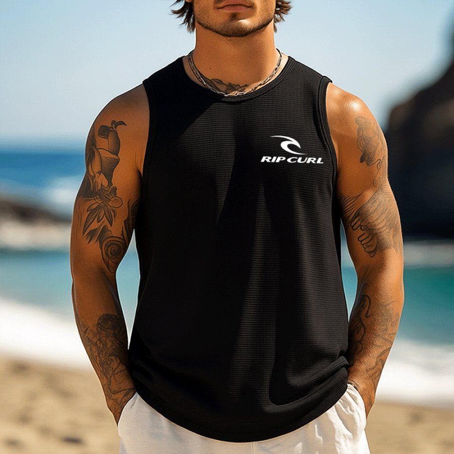 

Men's Black Waffle Sleeveless Muscle Tank Top For Beach And Casual Wear
