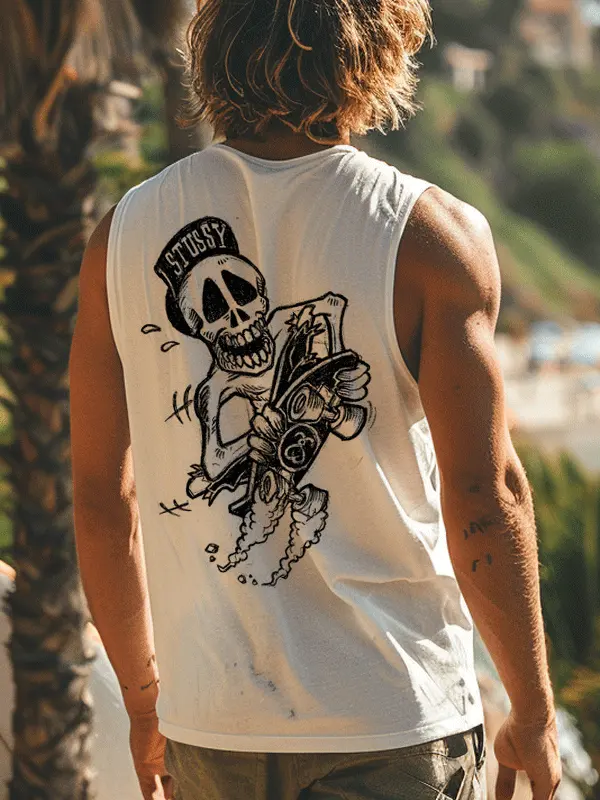 Graphic Skeleton Tank Top For Men - Perfect For Summer Beach Vibes - Simplyion.com 