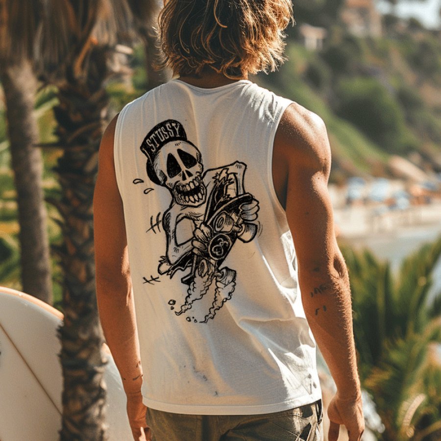 

Graphic Skeleton Tank Top For Men - Perfect For Summer Beach Vibes