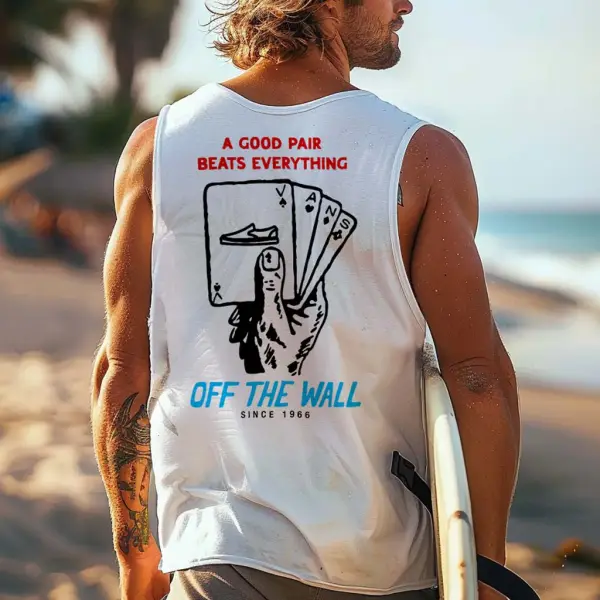 Men's Vintage Surfing A Good Pair Everything Print Round Neck Sleeveless Tank Top - Wayrates.com 