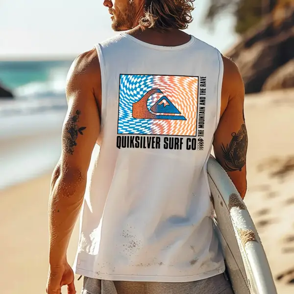 Men's Vintage Surfing Co Mountain Print Round Neck Sleeveless Tank Top - Wayrates.com 