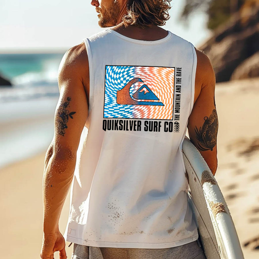

Men's Vintage Surfing Co Mountain Print Round Neck Sleeveless Tank Top
