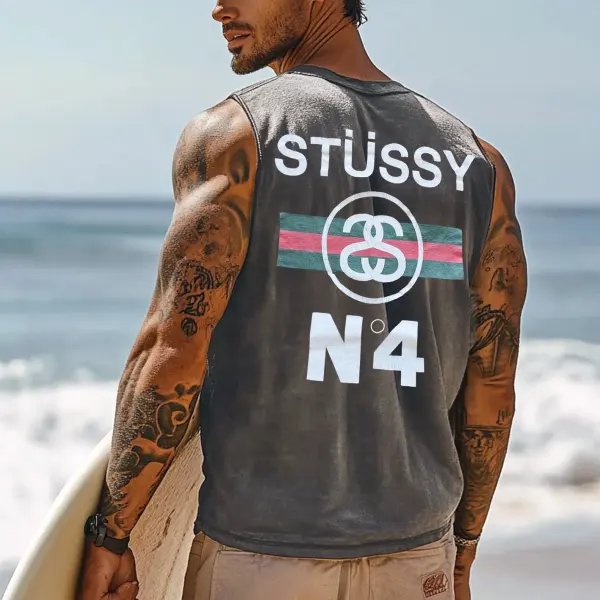 Men's Vintage Surfing Oversized Print Tank Top - Ootdyouth.com 