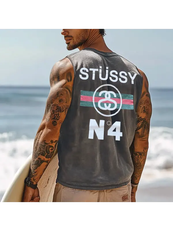 Men's Vintage Surfing Oversized Print Tank Top - Frontiercool.com 
