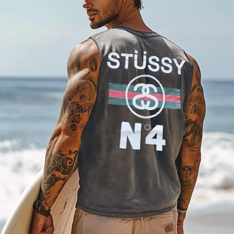

Men's Vintage Surfing Oversized Print Tank Top