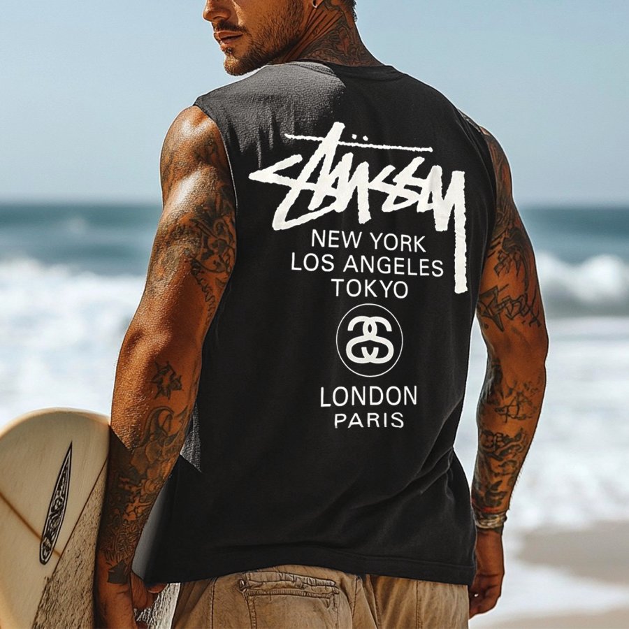 

Men's Vintage Surfing Oversized Street Style Print Tank Top
