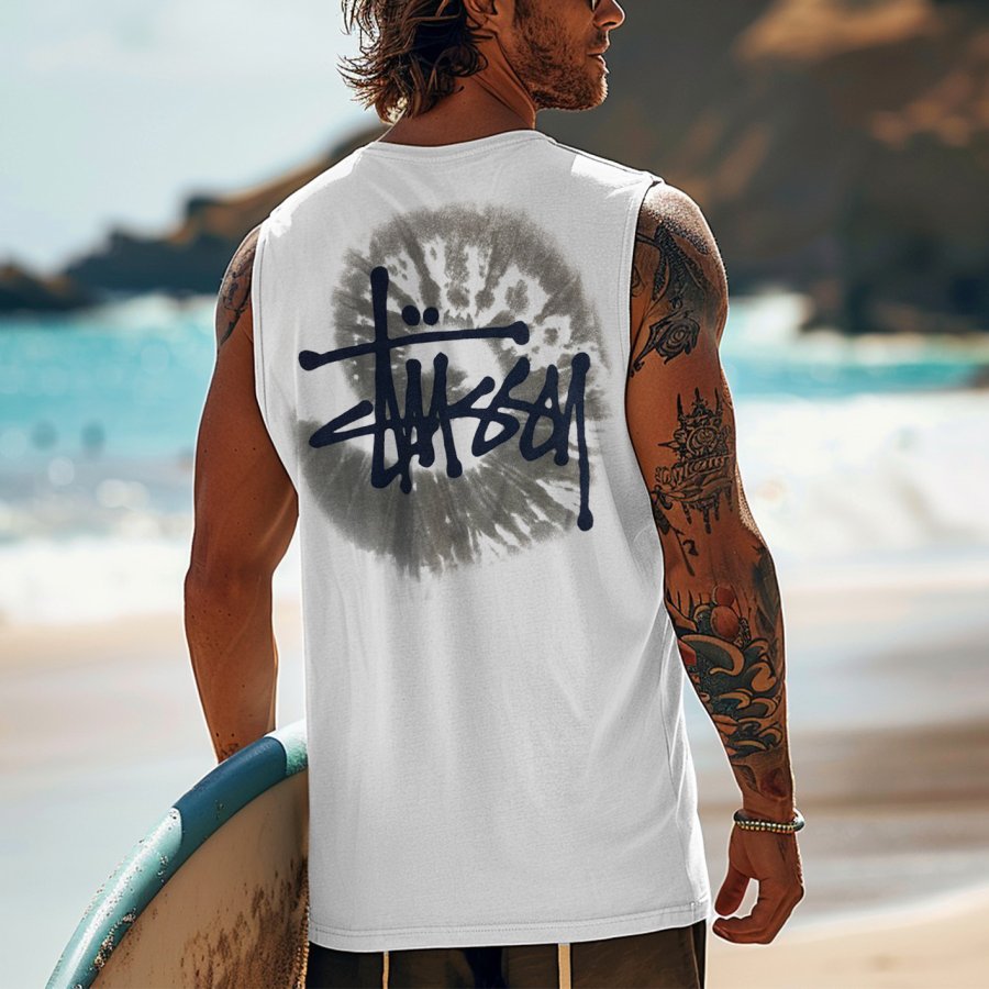

Men's Vintage Surfing Oversized Print Tank Top