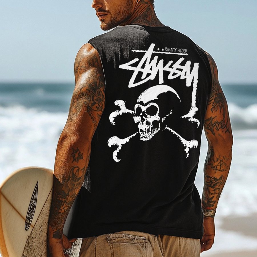 

Men's Vintage Surfing Oversized Street Style Skull Print Tank Top