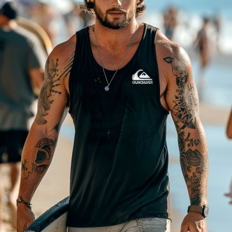 

Men's Sleeveless Beach Tank Top With Bold Tattoo-Inspired Design