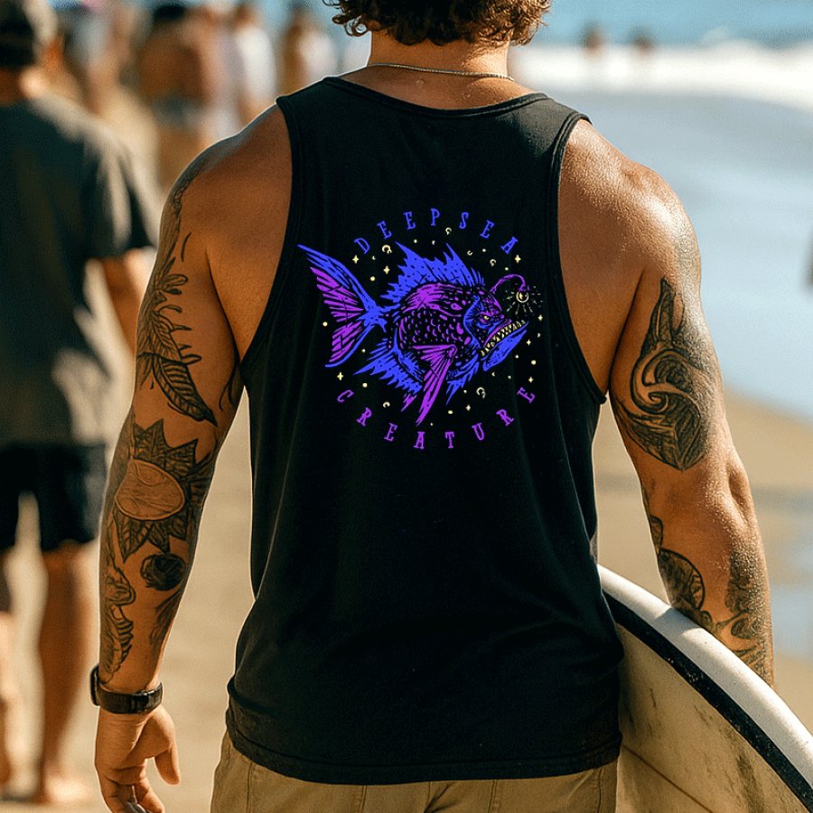 

Deep Sea Creature Graphic Tank Top For Men - Perfect For Beach And Summer Outings