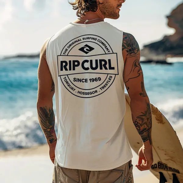 Men's Vintage Surfing Oversized Print Tank Top - Ootdyouth.com 