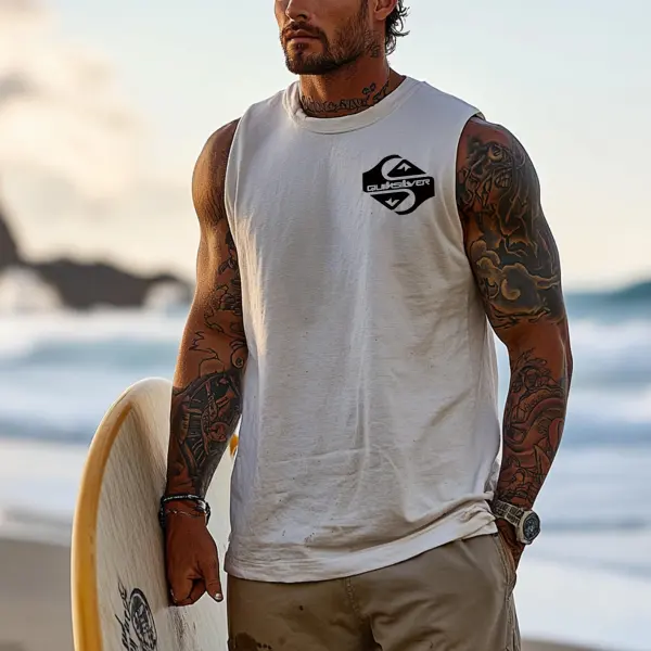 Men's Vintage Surfing Oversized Print Tank Top - Rabclub.com 