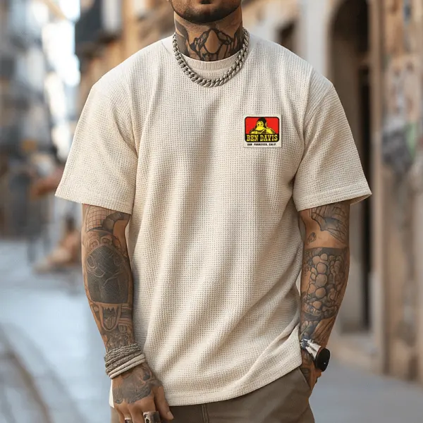 Stylish Short Sleeve Tee With Unique Chest Patch Design - Wayrates.com 