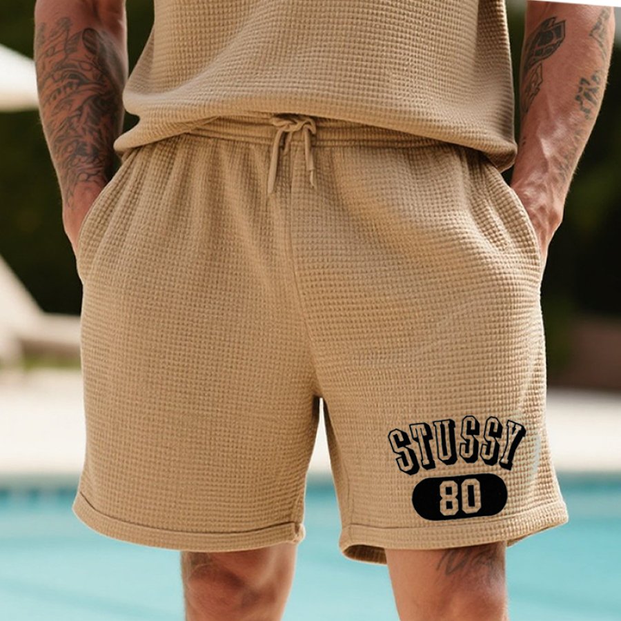 

Men's Casual Waffle Surfwalk Shorts With 80 Logo Khaki