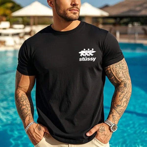 Men's Vintage Cotton Surfwalk Print Crew Neck T Shirt - Wayrates.com 