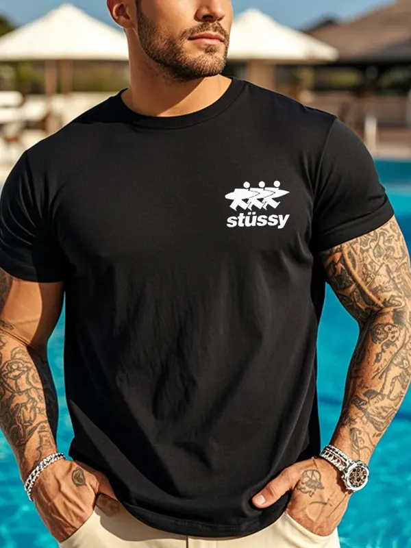 Men's Vintage Cotton Surfwalk Print Crew Neck T Shirt - Menwyx.com 