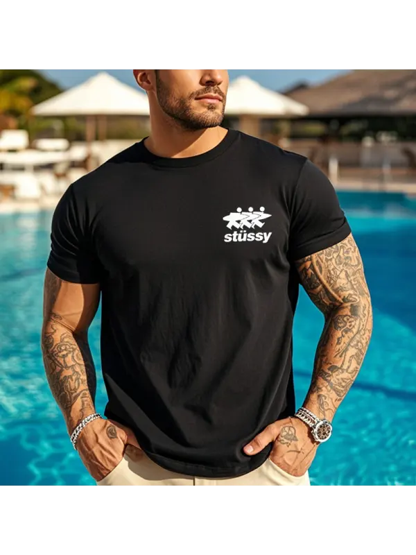 Men's Vintage Cotton Surfwalk Print Crew Neck T Shirt - Ootdmw.com 
