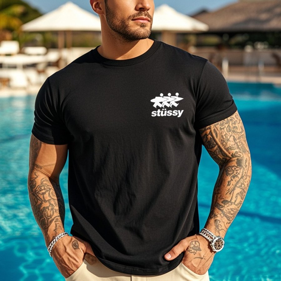 

Men's Vintage Cotton Surfwalk Print Crew Neck T Shirt