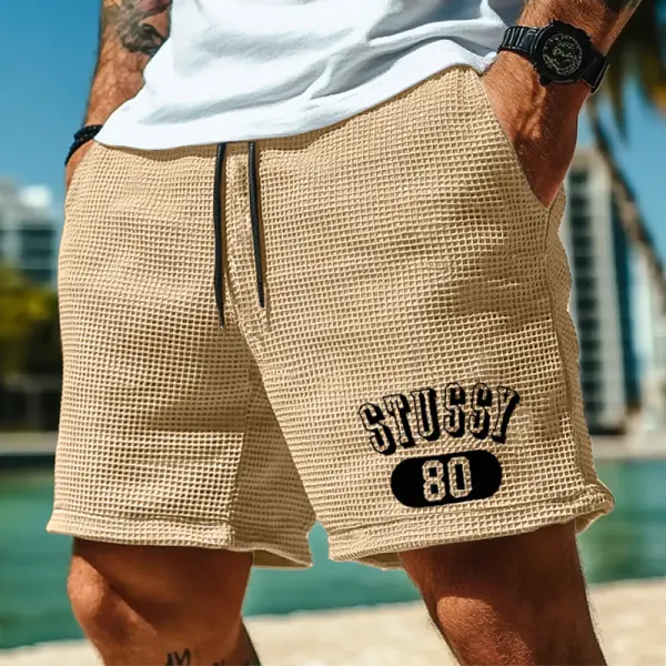 Stussy Men's Casual Waffle Surfwalk Khaki Shorts - Rabclub.com 