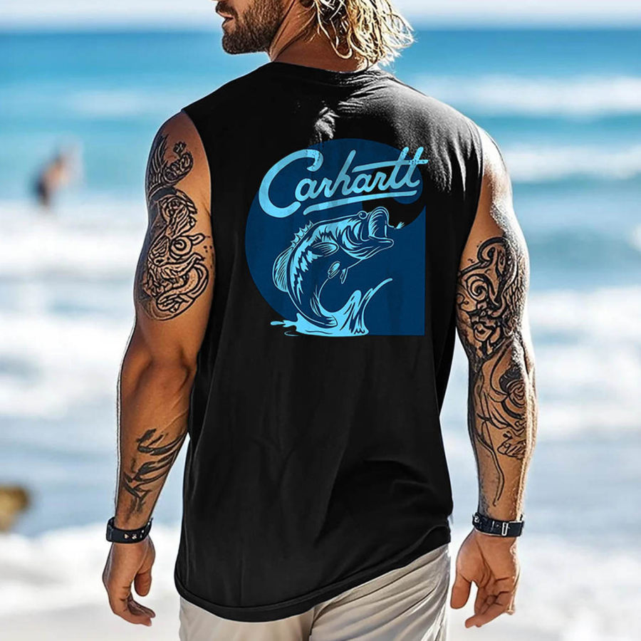 

Men's Vintage Surfing Fishing Graphic Print Round Neck Sleeveless Tank Top