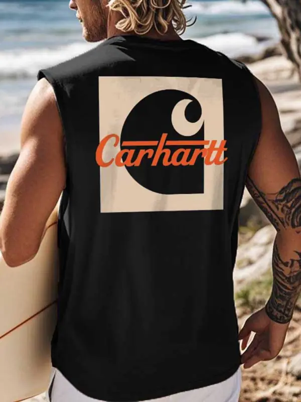 Men's Vintage Surfing Beach Print Round Neck Sleeveless Tank Top - Menwyx.com 