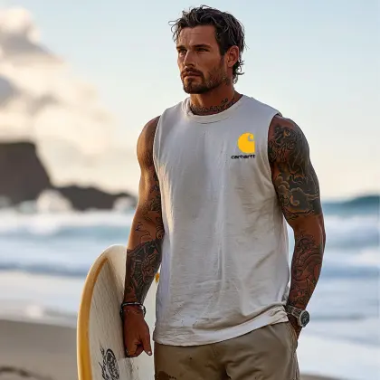 Men's Vintage Surfing Oversized Print Tank Top