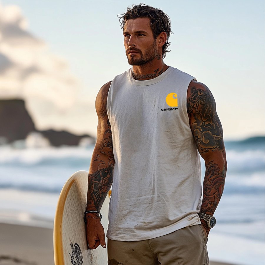 

Men's Vintage Surfing Oversized Print Tank Top