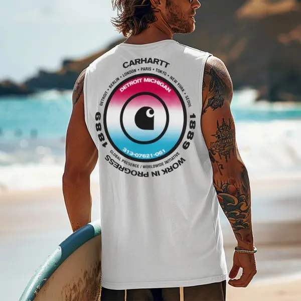 Men's Vintage Surfing Oversized Print Tank Top - Yesunshine.com 