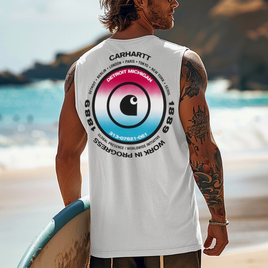 

Men's Vintage Surfing Oversized Print Tank Top