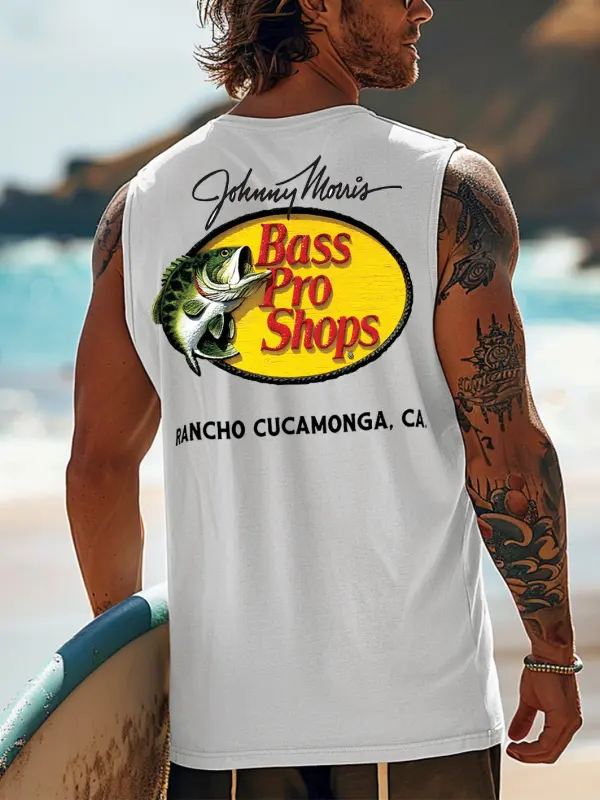 Men's Vintage Surfing Oversized Fish Print Tank Top - Simplyion.com 