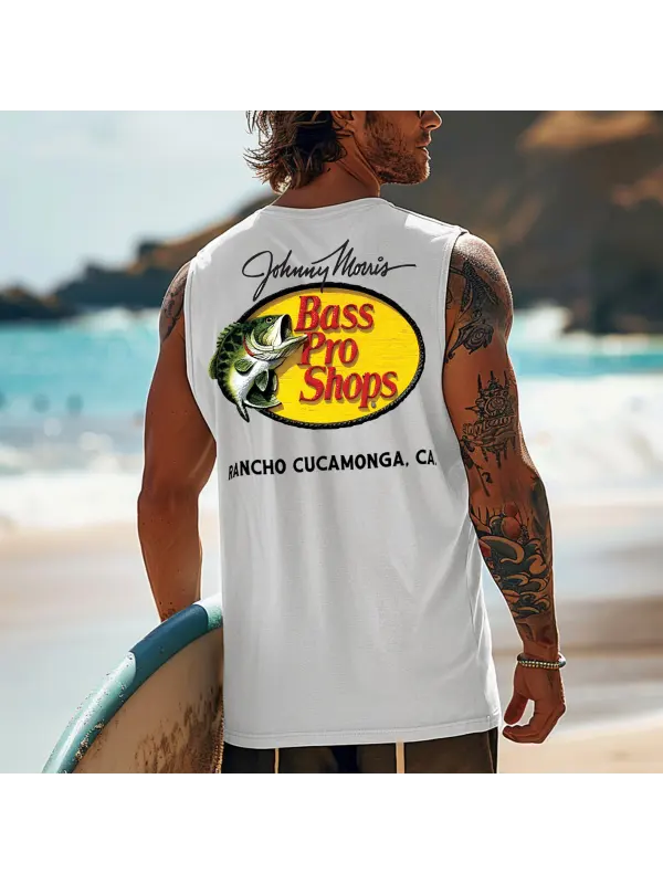 Men's Vintage Surfing Oversized Fish Print Tank Top - Anrider.com 