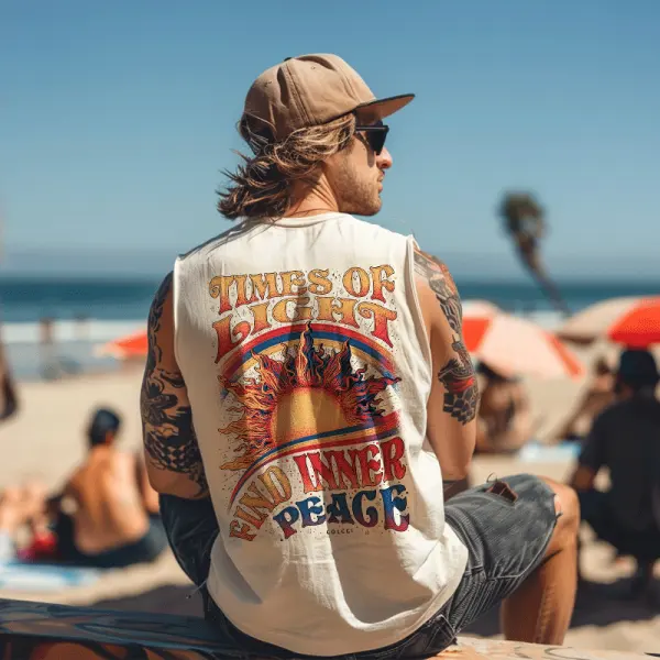 Times Of Light Graphic Tank Top For Men - Summer Beach Style - Wayrates.com 