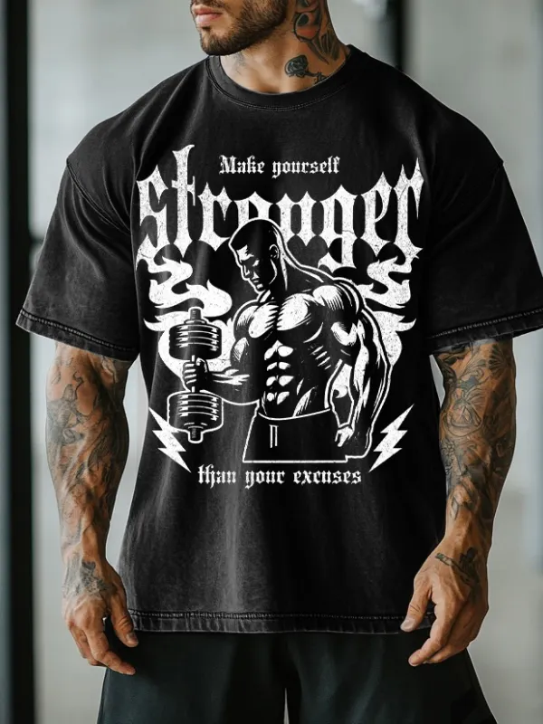 Retro Gym Make Yourself Stronger Acid Washed T-shirt - Simplyion.com 