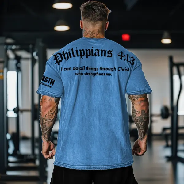 Philippians 4:13 Washed Cotton Gym T-shirt - Menzfolk.com 